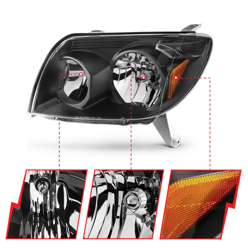 ANZO 2003-2005 Toyota 4Runner Crystal Headlights Black ANZO Headlights  AXOPROS
