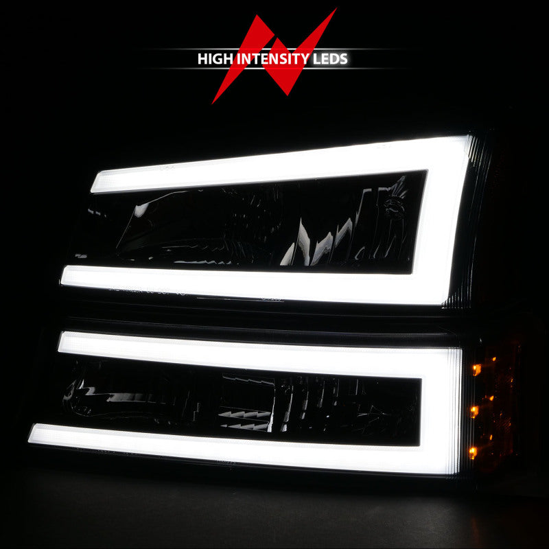 ANZO 2003-2006 Chevrolet Silverado 1500 Crystal Headlights w/ Light Bar Black Housing ANZO Headlights  AXOPROS