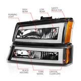 ANZO 2003-2006 Chevrolet Silverado 1500 Crystal Headlights w/ Light Bar Black Housing ANZO Headlights  AXOPROS