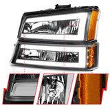 ANZO 2003-2006 Chevrolet Silverado 1500 Crystal Headlights w/ Light Bar Black Housing ANZO Headlights  AXOPROS