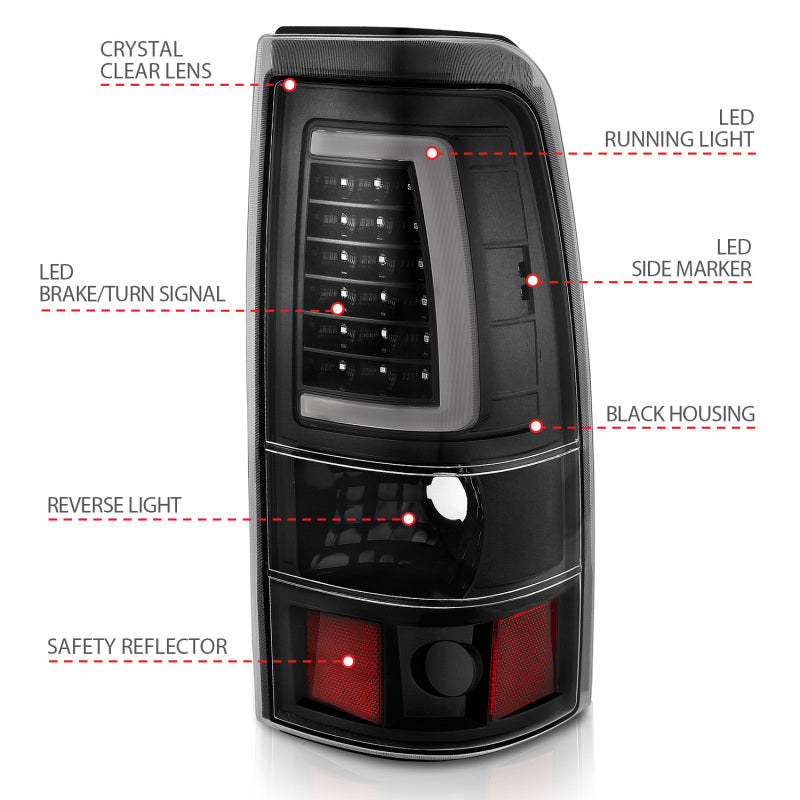 ANZO 2003-2006 Chevy Silverado 1500 LED Taillights Plank Style Black w/Clear Lens ANZO Tail Lights  AXOPROS
