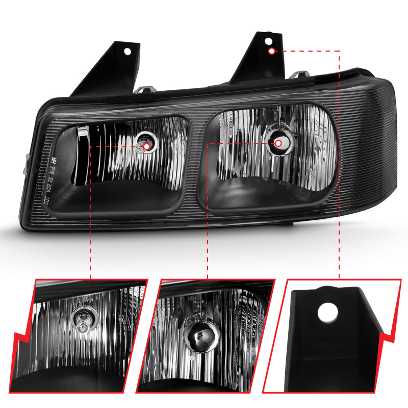 ANZO 2003-2017 Chevy Express Crystal Headlight Black ANZO Headlights  AXOPROS