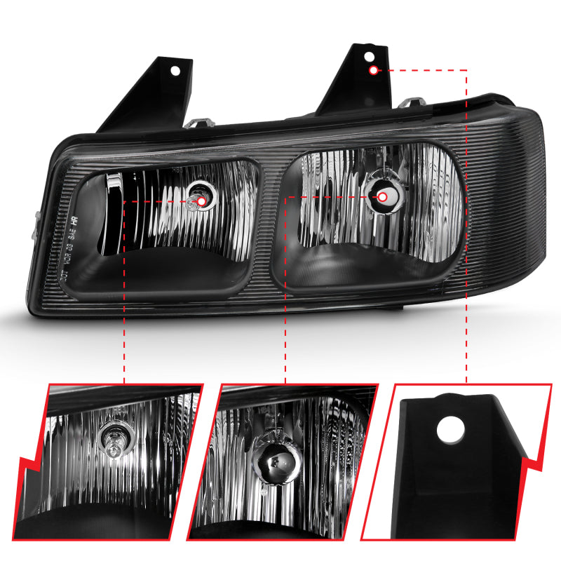 ANZO 2003-2017 Chevy Express Crystal Headlight Black ANZO Headlights  AXOPROS