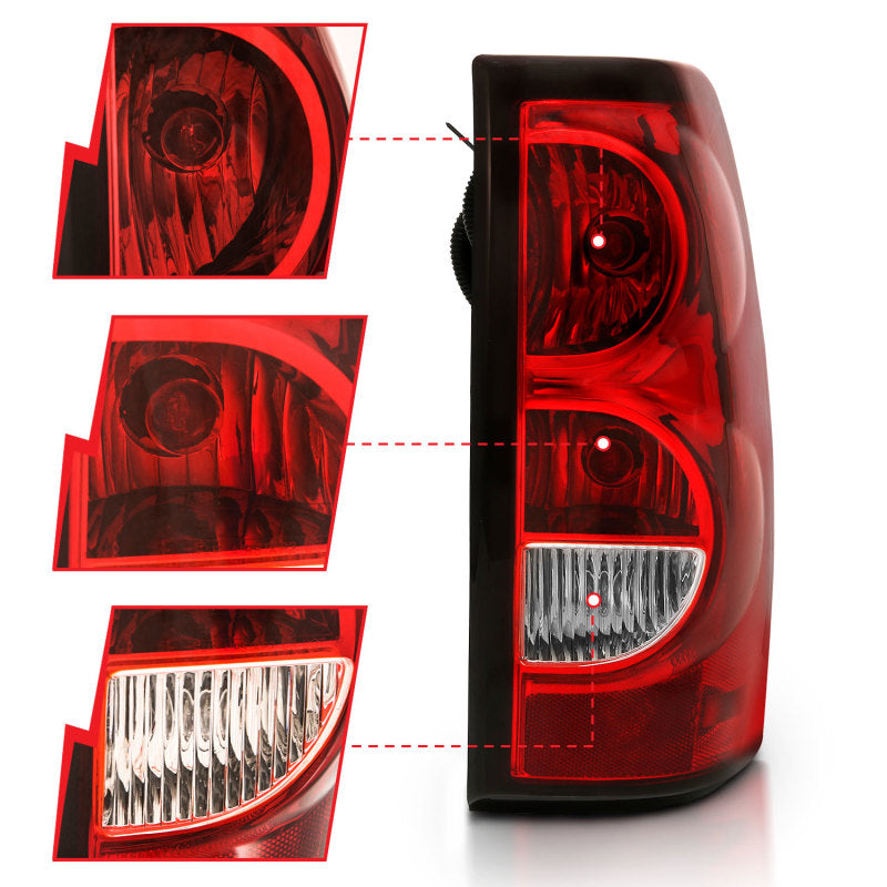 ANZO 2004-2007 Chevy Silverado Taillight Red/Clear Lens w/Black Trim (OE Replacement) ANZO Tail Lights  AXOPROS