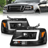 ANZO 2004-2008 Ford  F-150 Projector Headlights w/ Light Bar Black Housing ANZO Headlights  AXOPROS