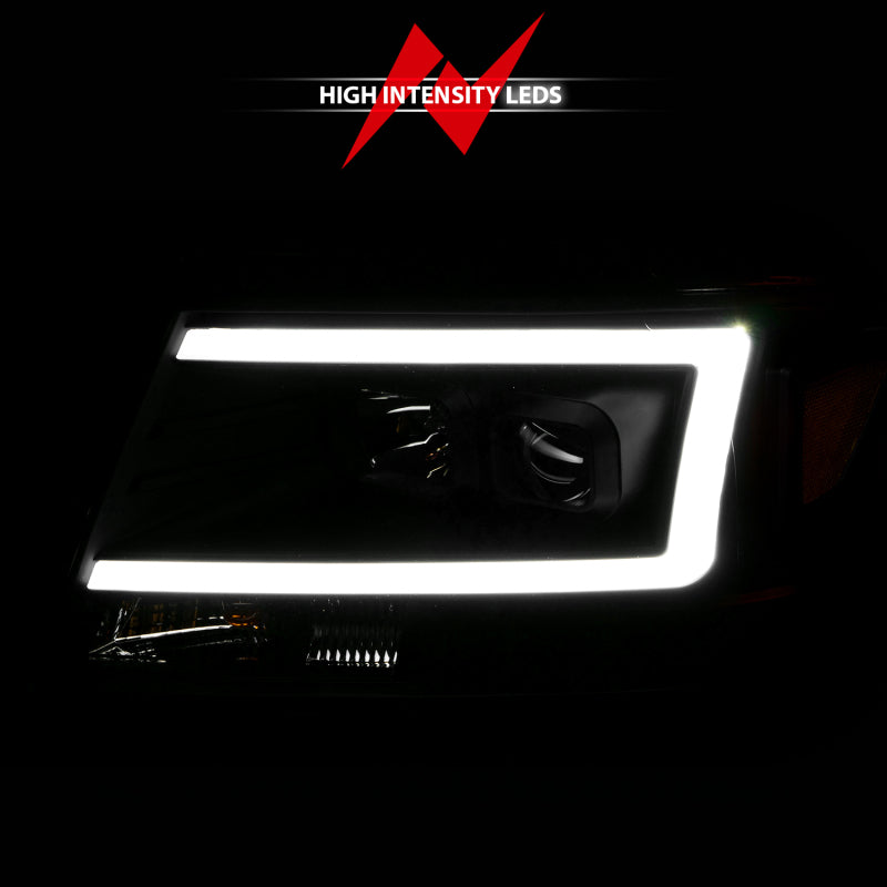 ANZO 2004-2008 Ford  F-150 Projector Headlights w/ Light Bar Black Housing ANZO Headlights  AXOPROS