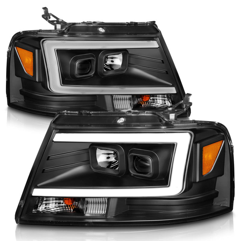 ANZO 2004-2008 Ford  F-150 Projector Headlights w/ Light Bar Black Housing ANZO Headlights  AXOPROS