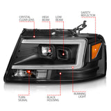 ANZO 2004-2008 Ford  F-150 Projector Headlights w/ Light Bar Black Housing ANZO Headlights  AXOPROS