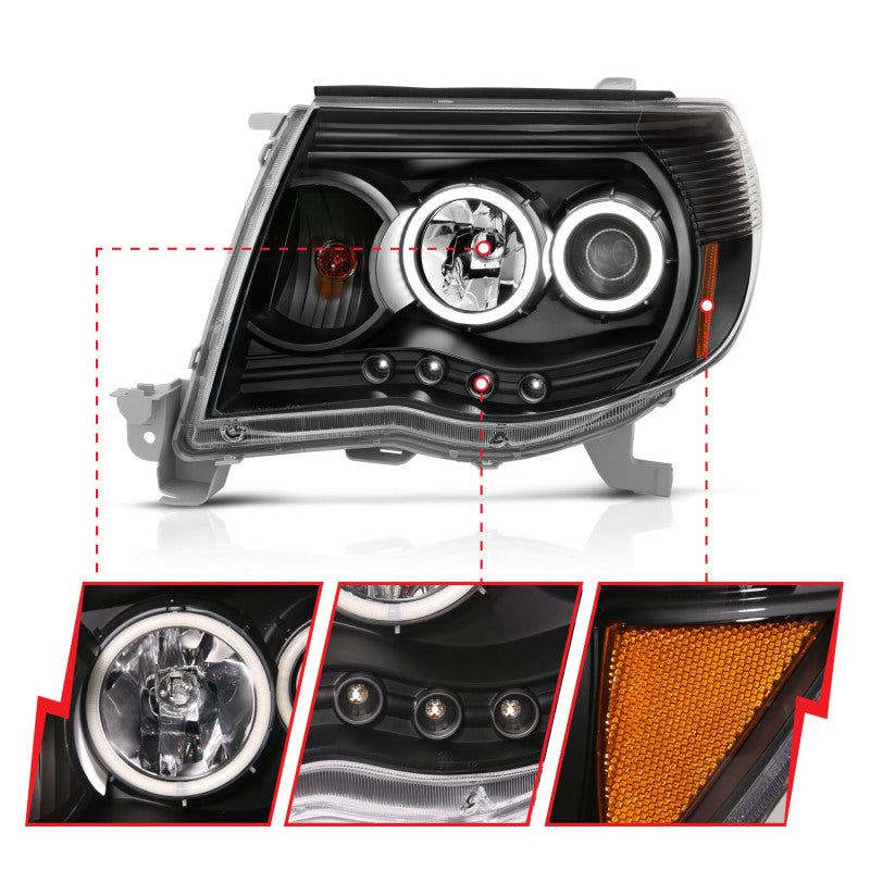 ANZO 2005-2011 Toyota Tacoma Projector Headlights w/ Halo Black ANZO Headlights  AXOPROS