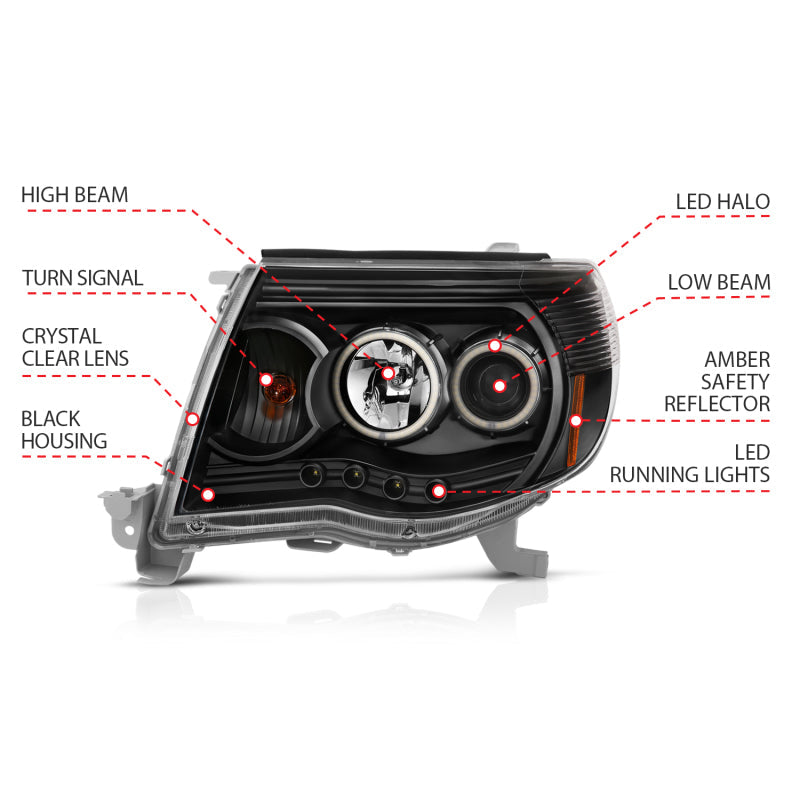 ANZO 2005-2011 Toyota Tacoma Projector Headlights w/ Halo Black ANZO Headlights  AXOPROS