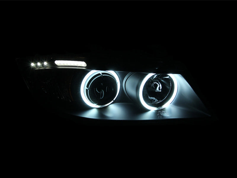 ANZO 2006-2008 BMW 3 Series E90-E91 Projector Headlights w/ Halo w/ LED Bar Black (CCFL) ANZO Headlights  AXOPROS