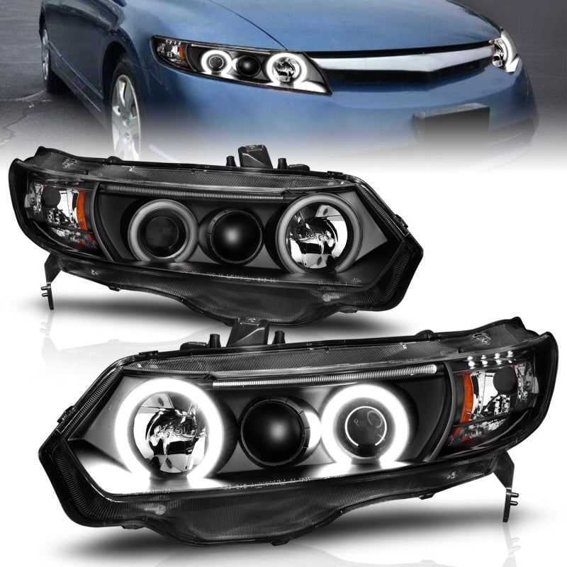 ANZO 2006-2011 Honda Civic Projector Headlights w/ Halo Black (CCFL) ANZO Headlights  AXOPROS
