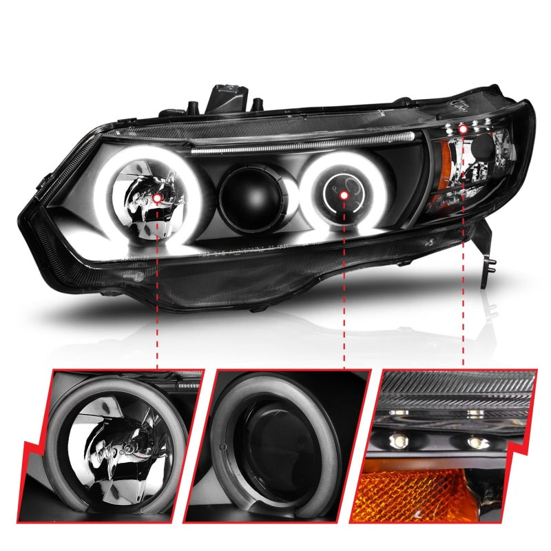 ANZO 2006-2011 Honda Civic Projector Headlights w/ Halo Black (CCFL) ANZO Headlights  AXOPROS