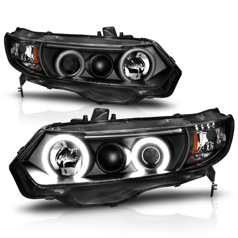 ANZO 2006-2011 Honda Civic Projector Headlights w/ Halo Black (CCFL) ANZO Headlights  AXOPROS