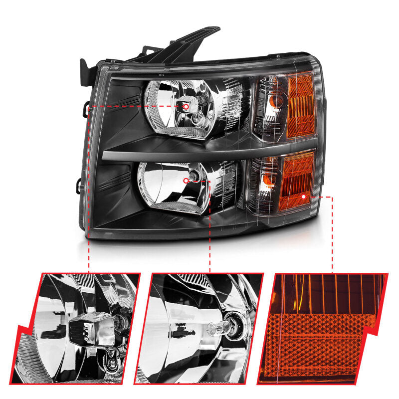ANZO 2007-2013 Chevrolet Silverado Crystal Headlights Black ANZO Headlights  AXOPROS