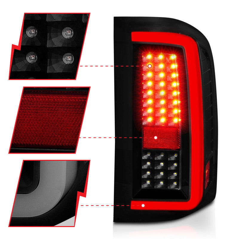 ANZO 2007-2013 Chevrolet Silverado1500/ 2500/ 3500 LED Tail Lights w/ Light Bar Black Housing Smoke ANZO Tail Lights  AXOPROS