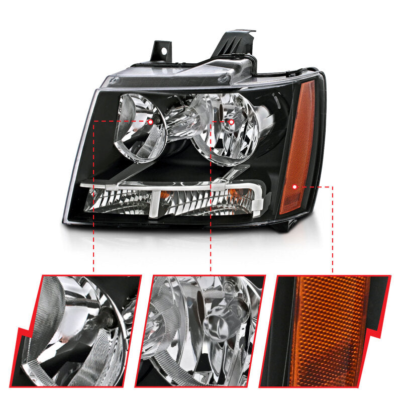 ANZO 2007-2014 Chevrolet Tahoe/Suburban Crystal Headlights Black ANZO Headlights  AXOPROS