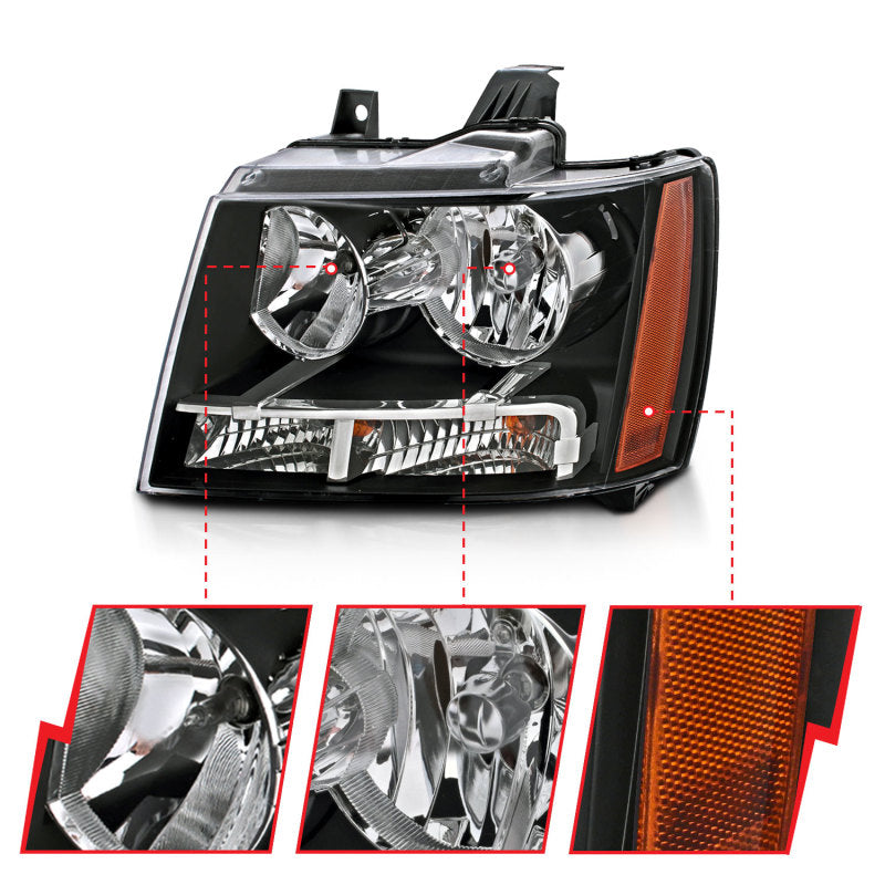 ANZO 2007-2014 Chevrolet Tahoe/Suburban Crystal Headlights Black ANZO Headlights  AXOPROS