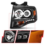 ANZO 2007-2014 Ford Expedition Projector Headlights w/ Halo Black ANZO Headlights  AXOPROS
