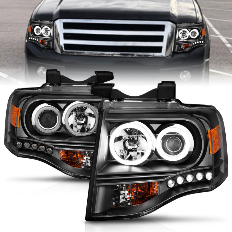 ANZO 2007-2014 Ford Expedition Projector Headlights w/ Halo Black ANZO Headlights  AXOPROS