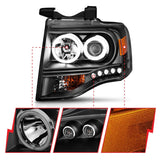 ANZO 2007-2014 Ford Expedition Projector Headlights w/ Halo Black ANZO Headlights  AXOPROS