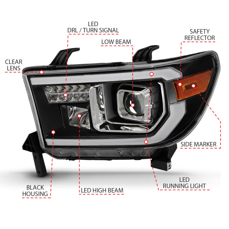 ANZO 2007-2014 Toyota Tundra Projector Light Bar H.L Black Amber(Led High Beam) (Halogen Version) ANZO Headlights  AXOPROS