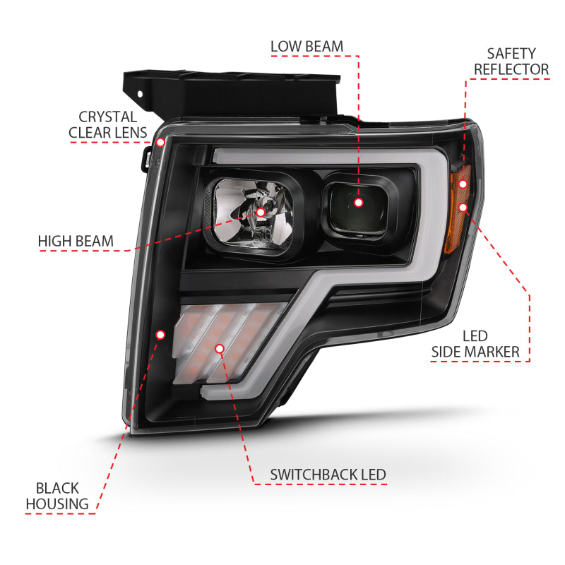 ANZO 2009-2013 Ford F-150 Projector Light Bar G4 Switchback H.L.Black Amber ANZO Headlights  AXOPROS