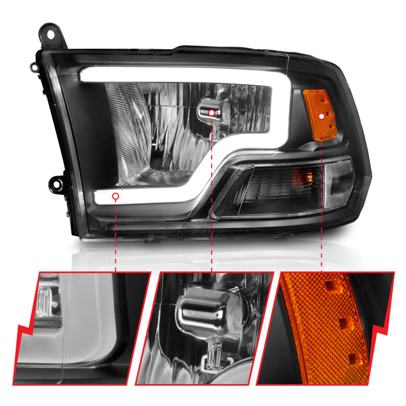 ANZO 2009-2018 Dodge Ram 1500 Crystal Headlights w/ Light Bar Black Housing ANZO Headlights  AXOPROS