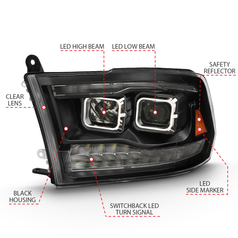 ANZO 2009-2018 Dodge Ram 1500 Led Projector Plank Style Switchback H.L Halo Black Amber (OE Style) ANZO Headlights  AXOPROS