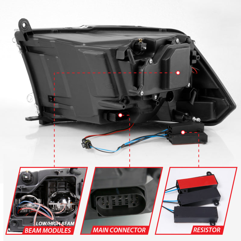 ANZO 2009-2018 Dodge Ram 1500 Led Projector Plank Style Switchback H.L Halo Black Amber (OE Style) ANZO Headlights  AXOPROS