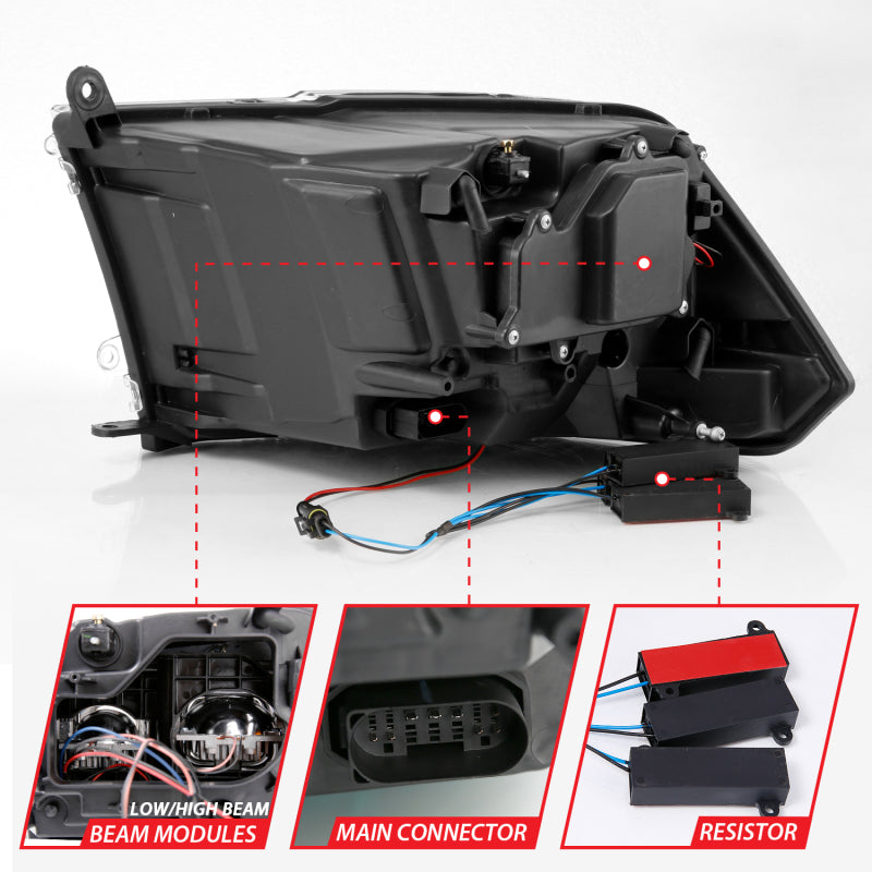ANZO 2009-2018 Dodge Ram 1500 Led Projector Plank Style Switchback H.L Halo Black Amber (OE Style) ANZO Headlights  AXOPROS