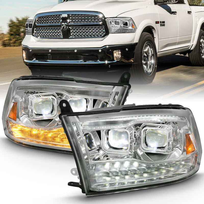 ANZO 2009-2018 Dodge Ram 1500 Led Projector Plank Style Switchback H.L Halo Chrome Amber (OE Style) ANZO Headlights  AXOPROS