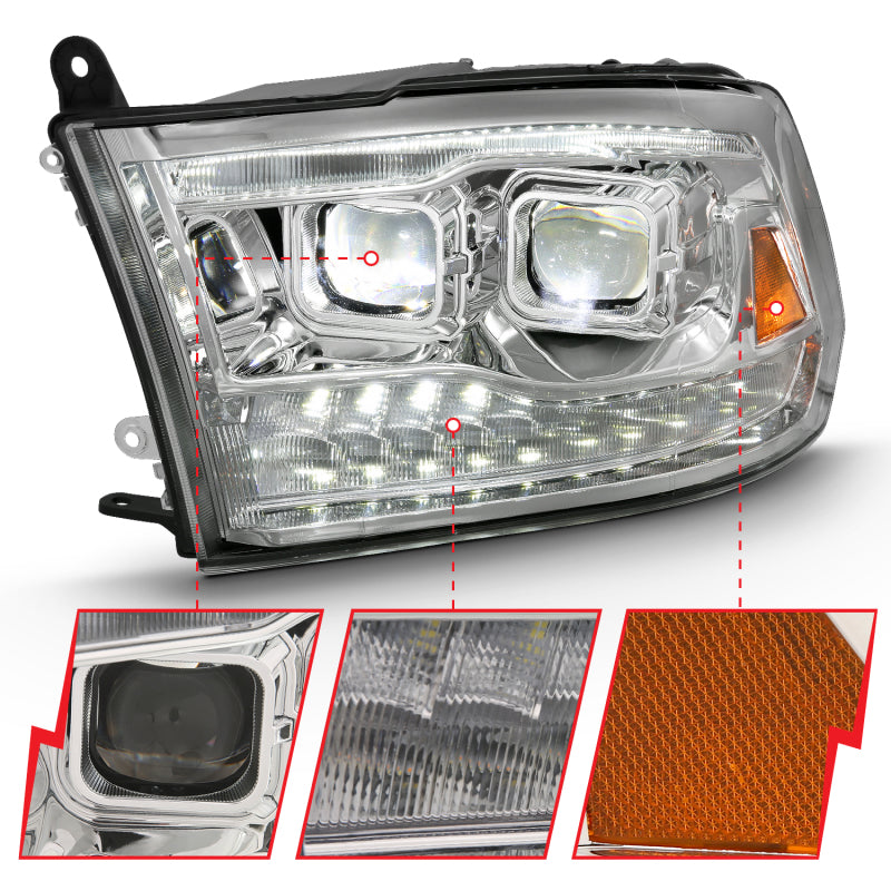ANZO 2009-2018 Dodge Ram 1500 Led Projector Plank Style Switchback H.L Halo Chrome Amber (OE Style) ANZO Headlights  AXOPROS