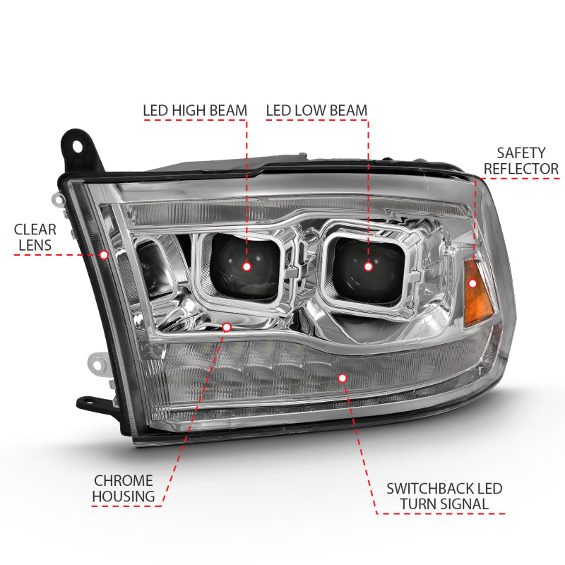 ANZO 2009-2018 Dodge Ram 1500 Led Projector Plank Style Switchback H.L Halo Chrome Amber (OE Style) ANZO Headlights  AXOPROS