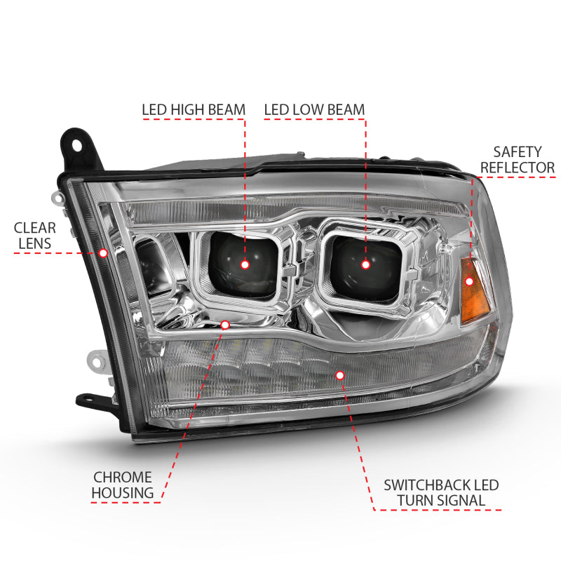 ANZO 2009-2018 Dodge Ram 1500 Led Projector Plank Style Switchback H.L Halo Chrome Amber (OE Style) ANZO Headlights  AXOPROS