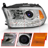 ANZO 2009-2018 Dodge Ram 1500 Projector Plank Style Switchback H.L Halo Chrome Amber (OE Style) ANZO Headlights  AXOPROS