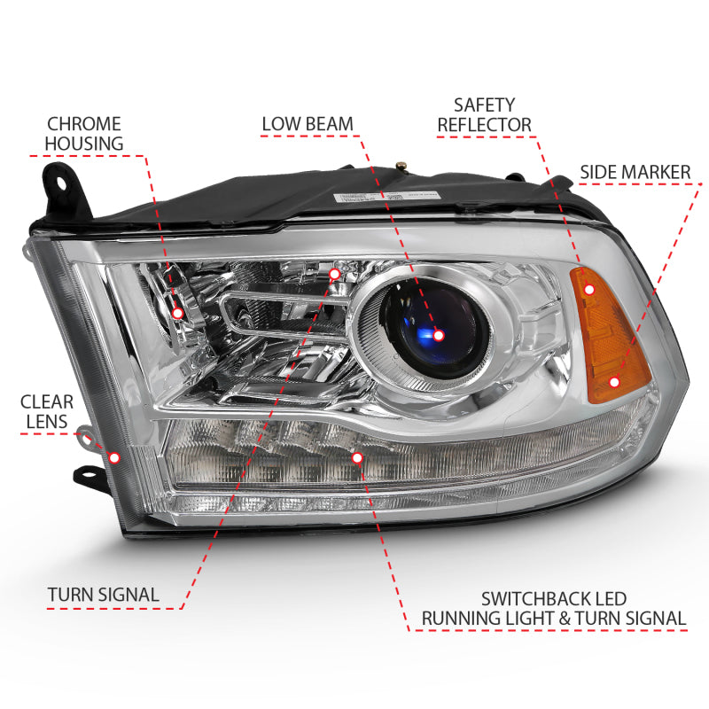 ANZO 2009-2018 Dodge Ram 1500 Projector Plank Style Switchback H.L Halo Chrome Amber (OE Style) ANZO Headlights  AXOPROS