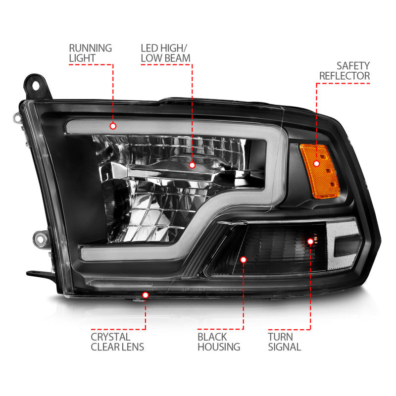 ANZO 2009-2020 Dodge Ram 1500 Full LED Square Projector Headlights w/ Chrome Housing Black Amber ANZO Headlights  AXOPROS