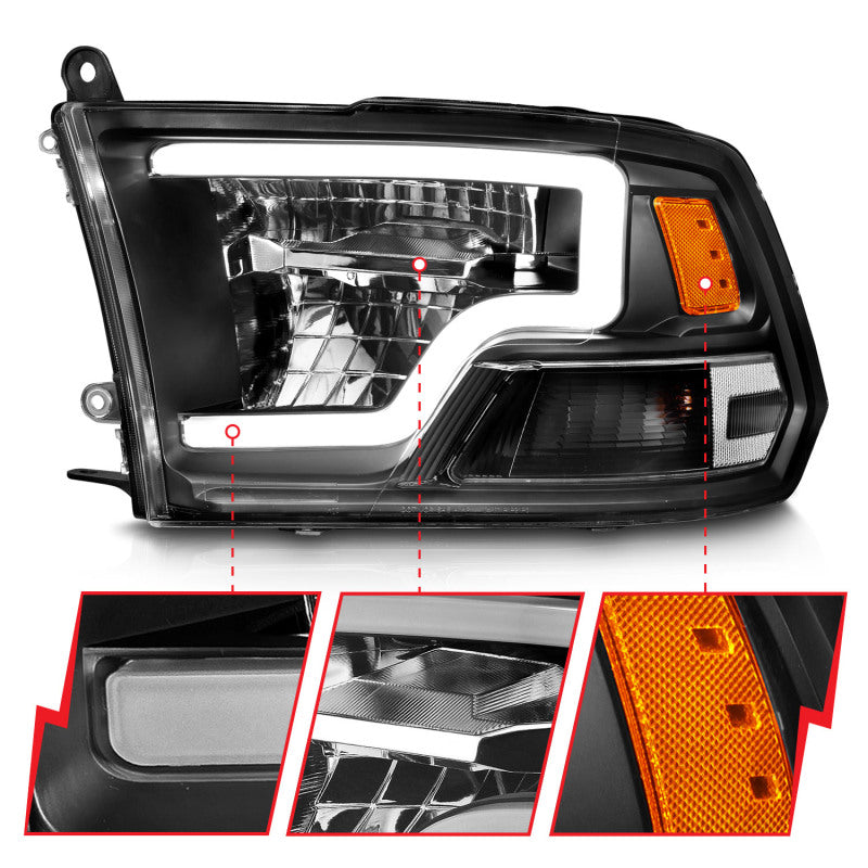 ANZO 2009-2020 Dodge Ram 1500 Full LED Square Projector Headlights w/ Chrome Housing Black Amber ANZO Headlights  AXOPROS