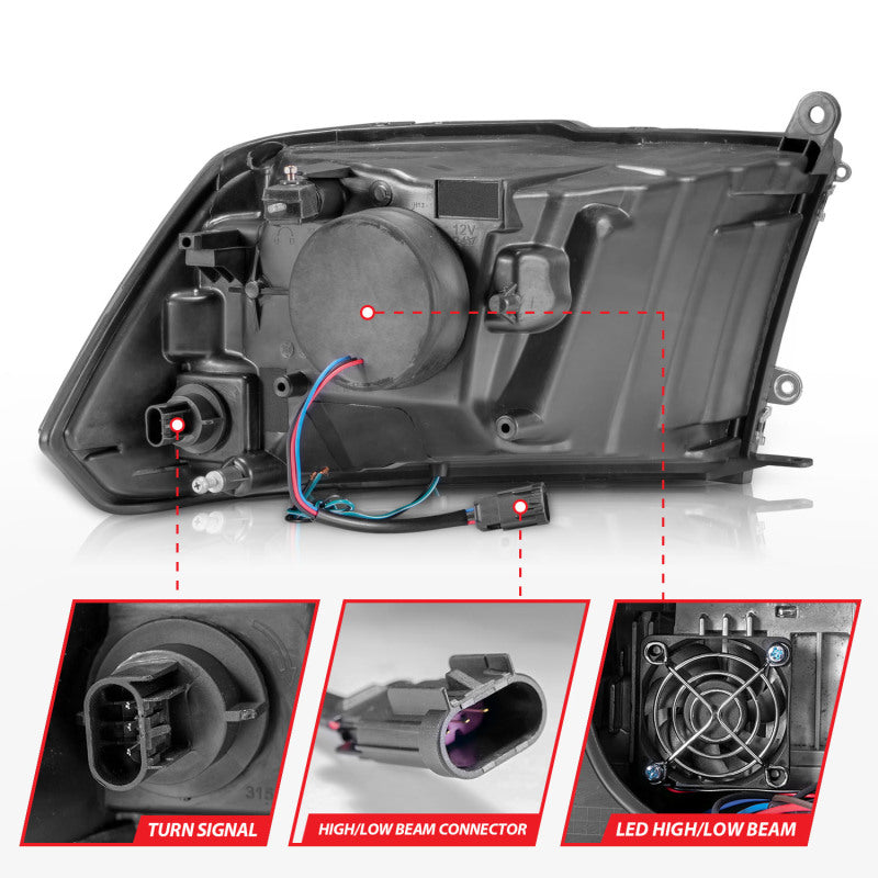 ANZO 2009-2020 Dodge Ram 1500 Full LED Square Projector Headlights w/ Chrome Housing Black Amber ANZO Headlights  AXOPROS