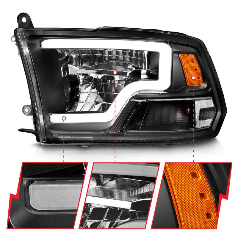 ANZO 2009-2020 Dodge Ram 1500 Full LED Square Projector Headlights w/ Chrome Housing Black Amber ANZO Headlights  AXOPROS