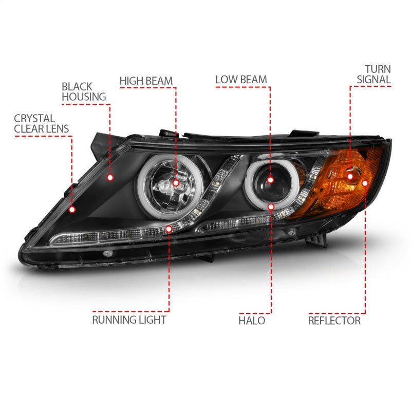 ANZO 2011-2013 Kia Optima Projector Headlights w/ Halo Black (CCFL) ANZO Headlights  AXOPROS