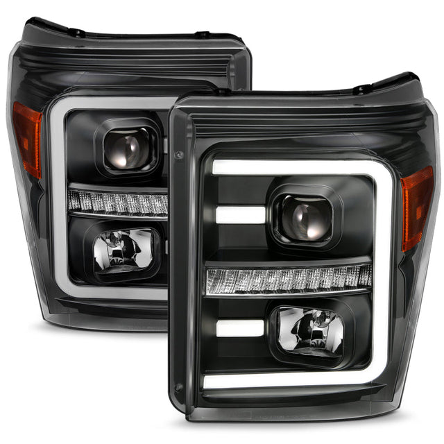 ANZO 2011-2016 Ford F250 Projector Headlights w/ Plank Style Switchback Black w/ Amber ANZO Headlights  AXOPROS