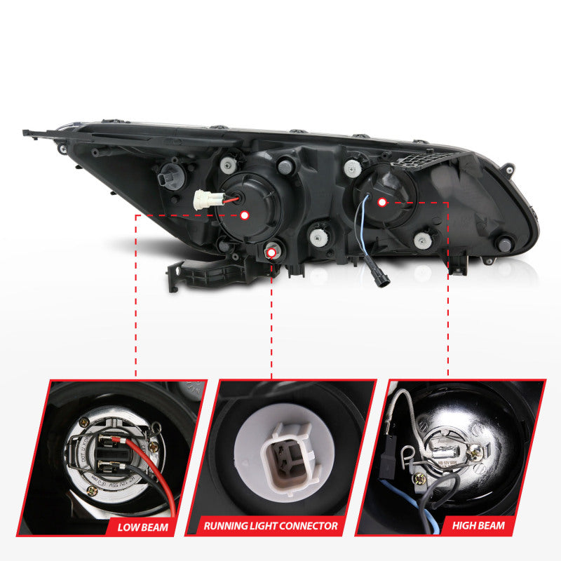 ANZO 2013-2015 Honda Accord Projector Headlights w/ U-Bar Black ANZO Headlights  AXOPROS