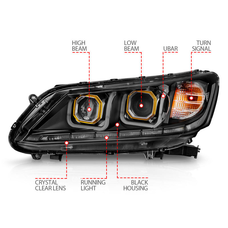 ANZO 2013-2015 Honda Accord Projector Headlights w/ U-Bar Black ANZO Headlights  AXOPROS