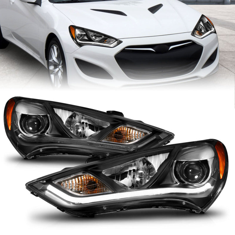 ANZO 2013-2015 Hyundai Genesis Projector Headlights w/ Plank Style Design Black (HID Compatible) ANZO Headlights  AXOPROS