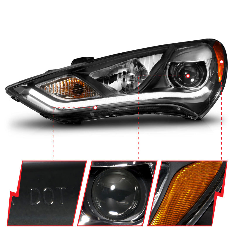 ANZO 2013-2015 Hyundai Genesis Projector Headlights w/ Plank Style Design Black (HID Compatible) ANZO Headlights  AXOPROS