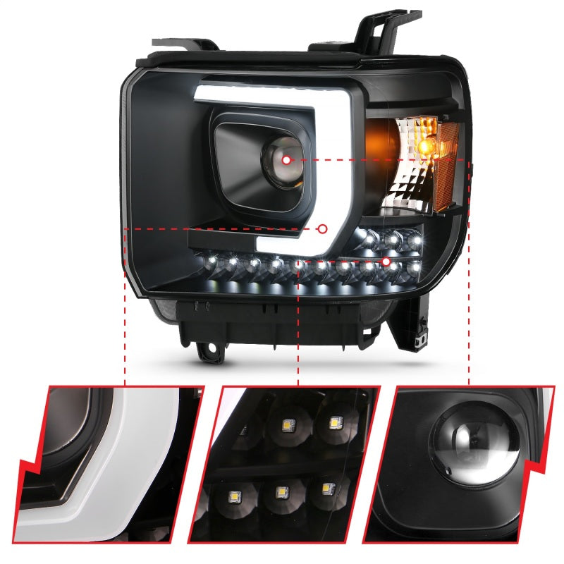 ANZO 2014-2015 Gmc Sierra 1500HD Projector Plank Style Headlight Black W/ Drl ANZO Headlights  AXOPROS