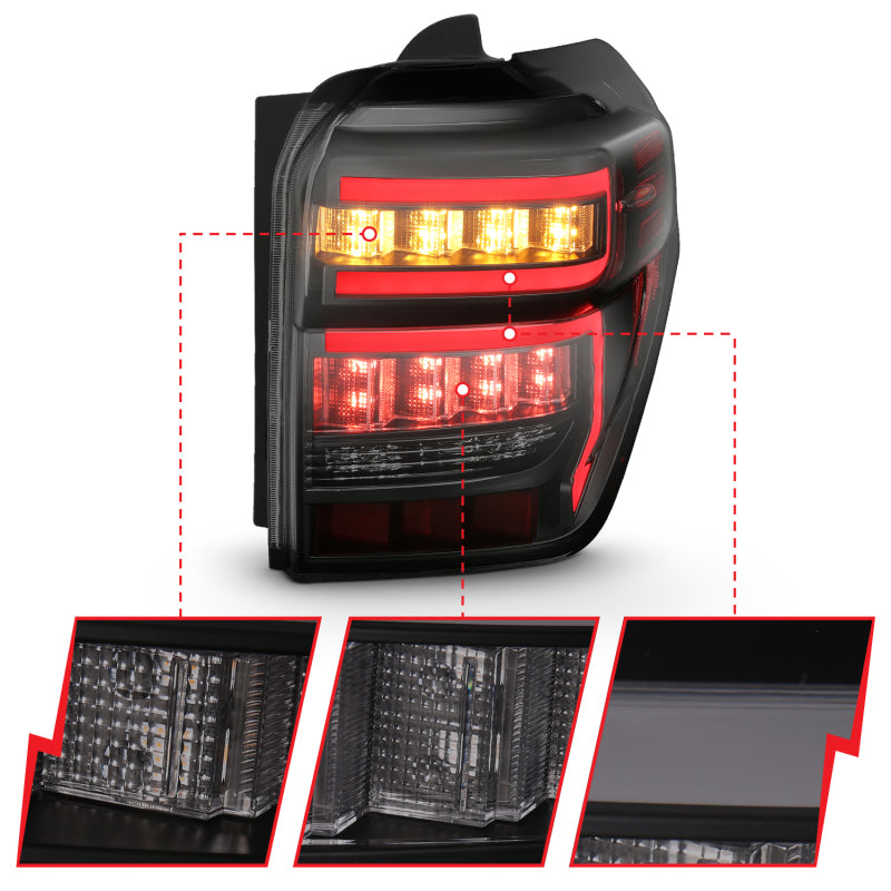 ANZO 2014-2020 Toyota 4Runner T.L Black Housing Smoke Lens Red Light Bar W/Sequential ANZO Tail Lights  AXOPROS