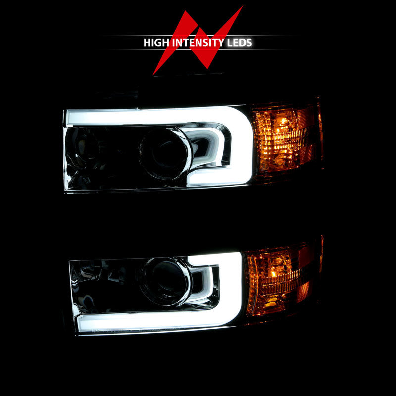 ANZO 2015-2016 Chevrolet Silverado Projector Headlights w/ Plank Style Design Chrome w/ Amber ANZO Headlights  AXOPROS